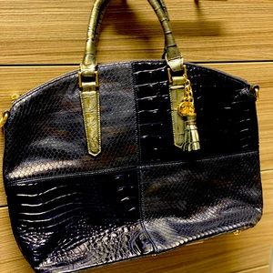 Brahmin navy blue snakeskin textured handbag